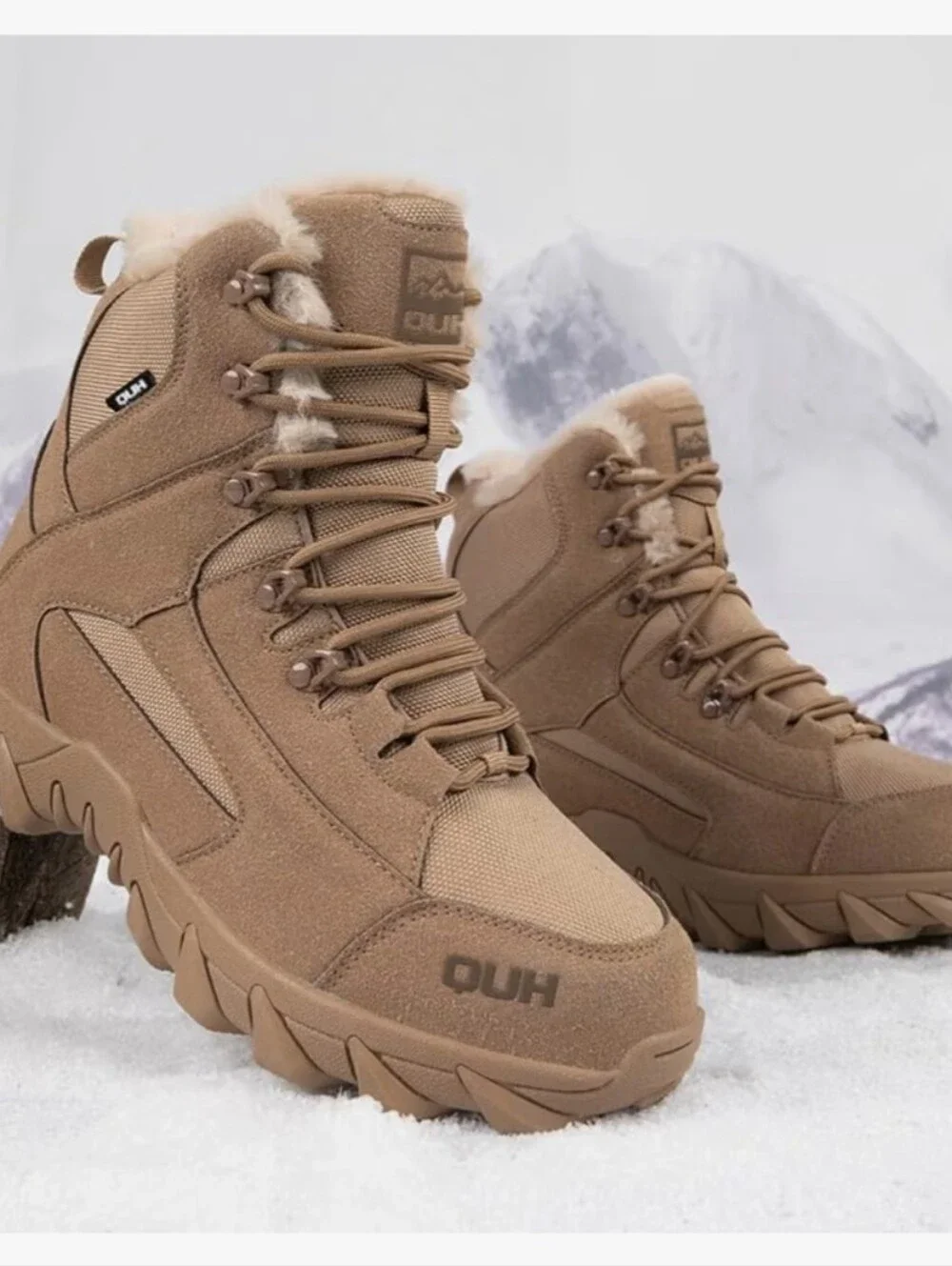 Men's Snow Boots Waterproof Military Training Fur Lined Anti Slip Warm Boots